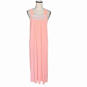 Vintage 70s Deena Pink Nylon Lace Nightgown Maxi Dress